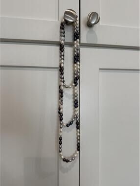 64" Long Genuine Freshwater Pearl Rope Necklace Multicolor White, Grey, Peacock